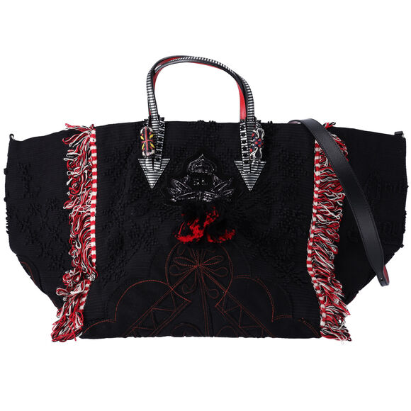 Christian Louboutin Portugaba Tote Bag 3195183 Black Red Multi Canvas Leather - Picture 1 of 8